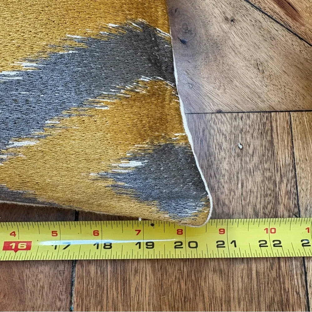 Two West Elm Gold and Gray Patterned Accent Pillows